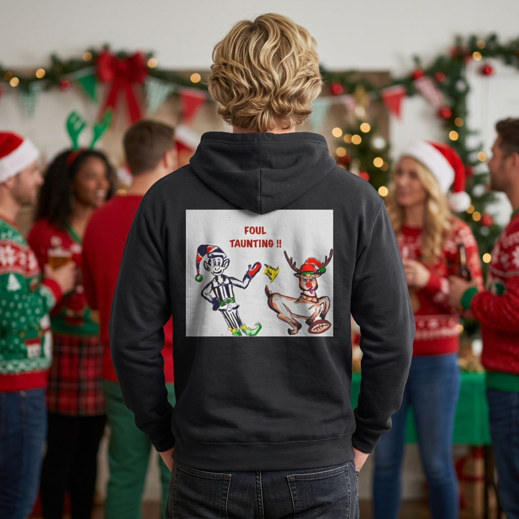Holiday Hoodie — 'Foul! Taunting' Referee vs Reindeer Graphic Hoodie, exclusively designed by GIGI