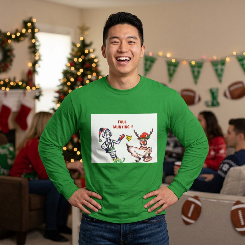 Foul Taunting! Funny Holiday Elf vs Referee Long Sleeve Tee, exclusively designed by GIGI