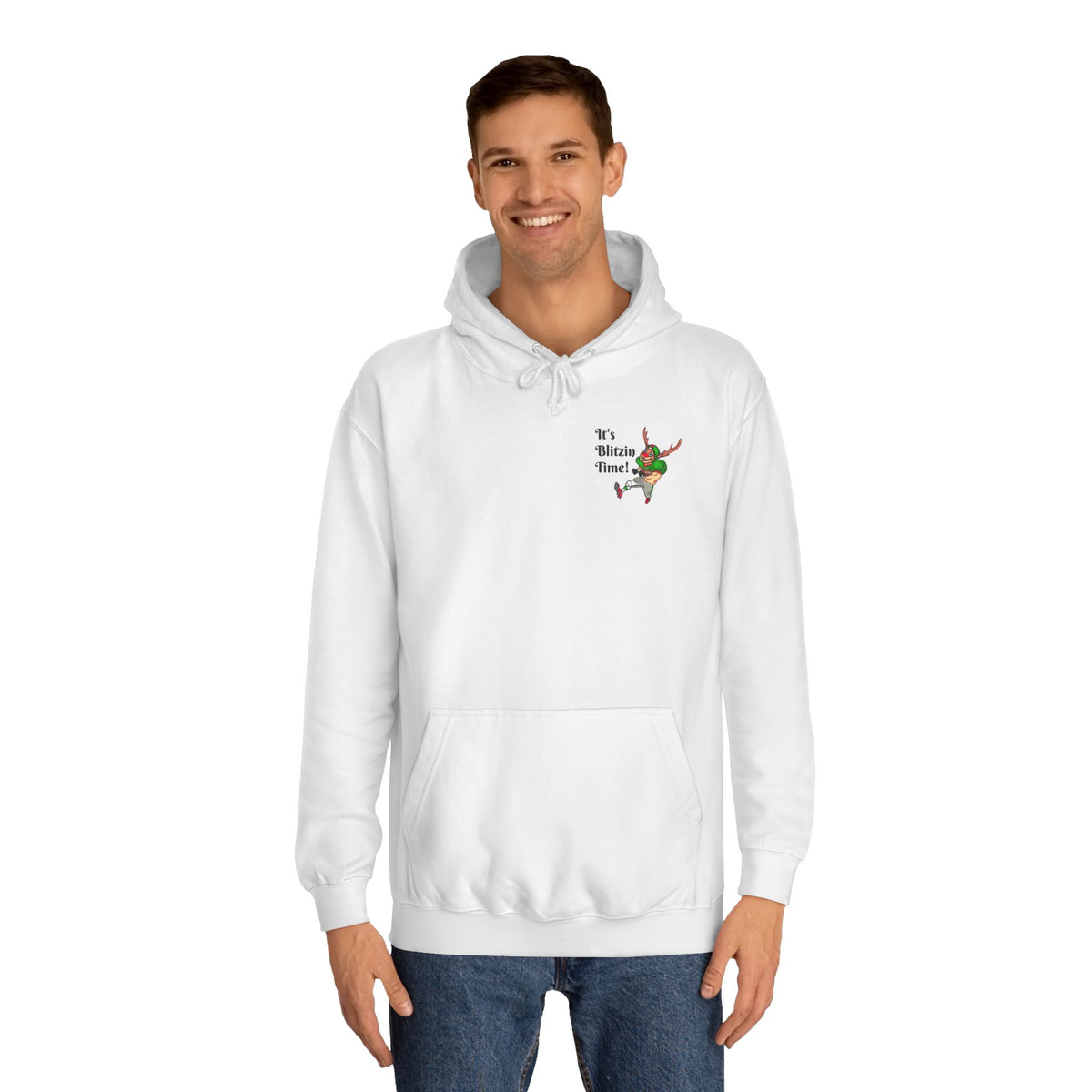 Hoodie - "It's Blitzen Time!" Reindeer Football Holiday Hoodie, designed by GIGI