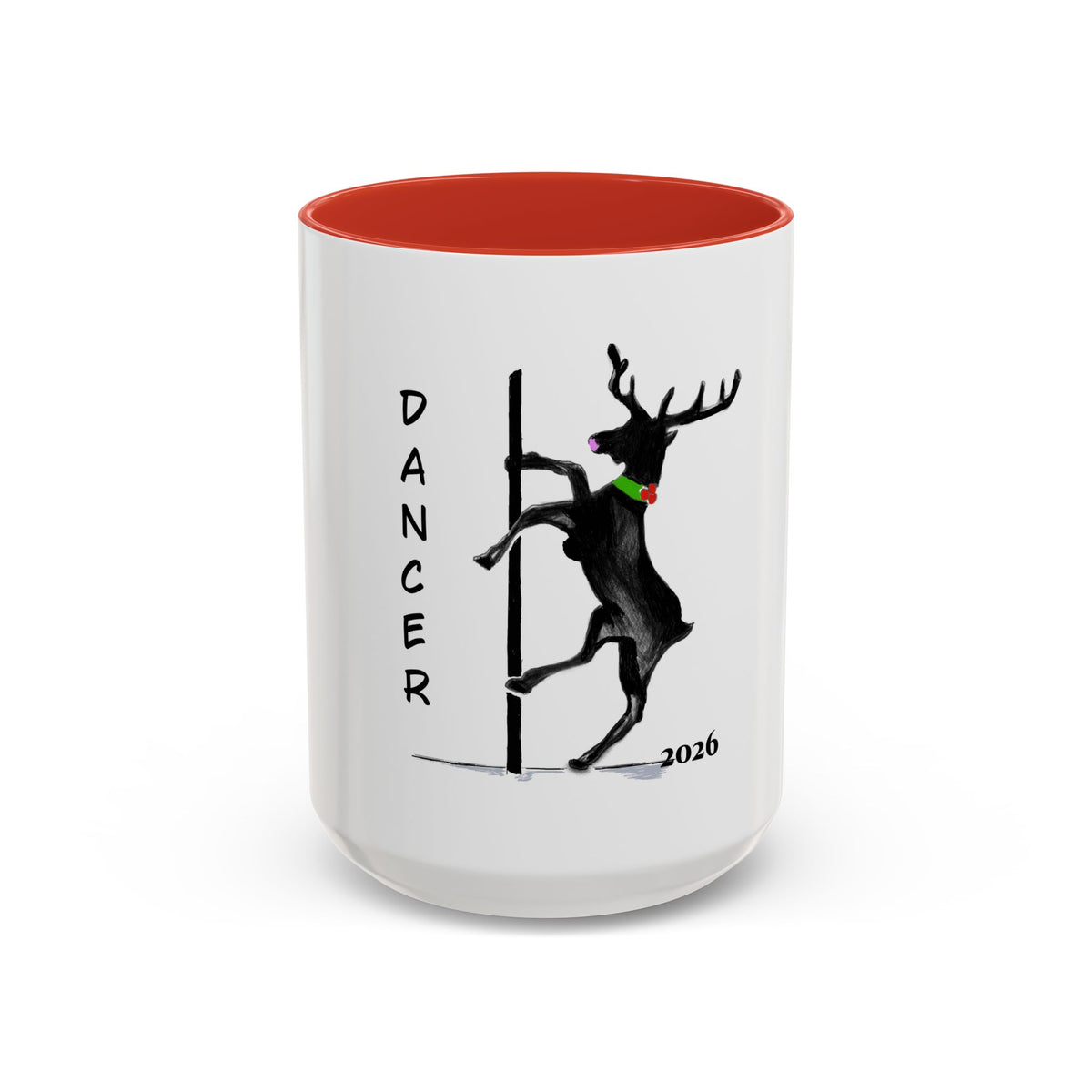 Reindeer Pole "Dancer" Coffee Mug, Designed by GIGI — Holiday Funny Dancer Accent Mug (11/15oz)