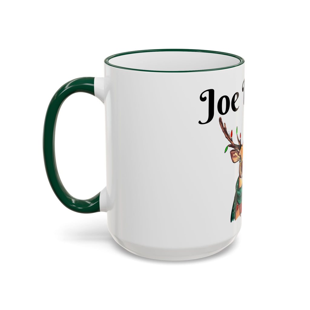 "Joe" Buck Reindeer Christmas Mug, designed by GIGI — Accent Rim & Handle Holiday Coffee Cup (11oz, 15oz),