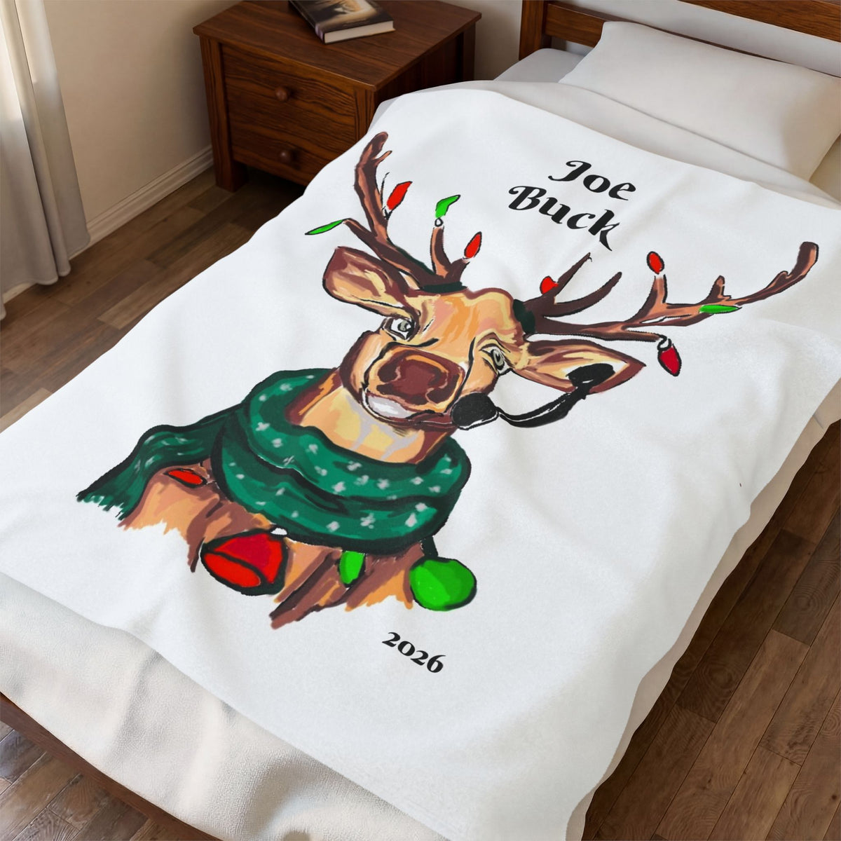 Personalized Reindeer Plush Blanket — "Joe Buck" Holiday Throw, exclusively by GIGI