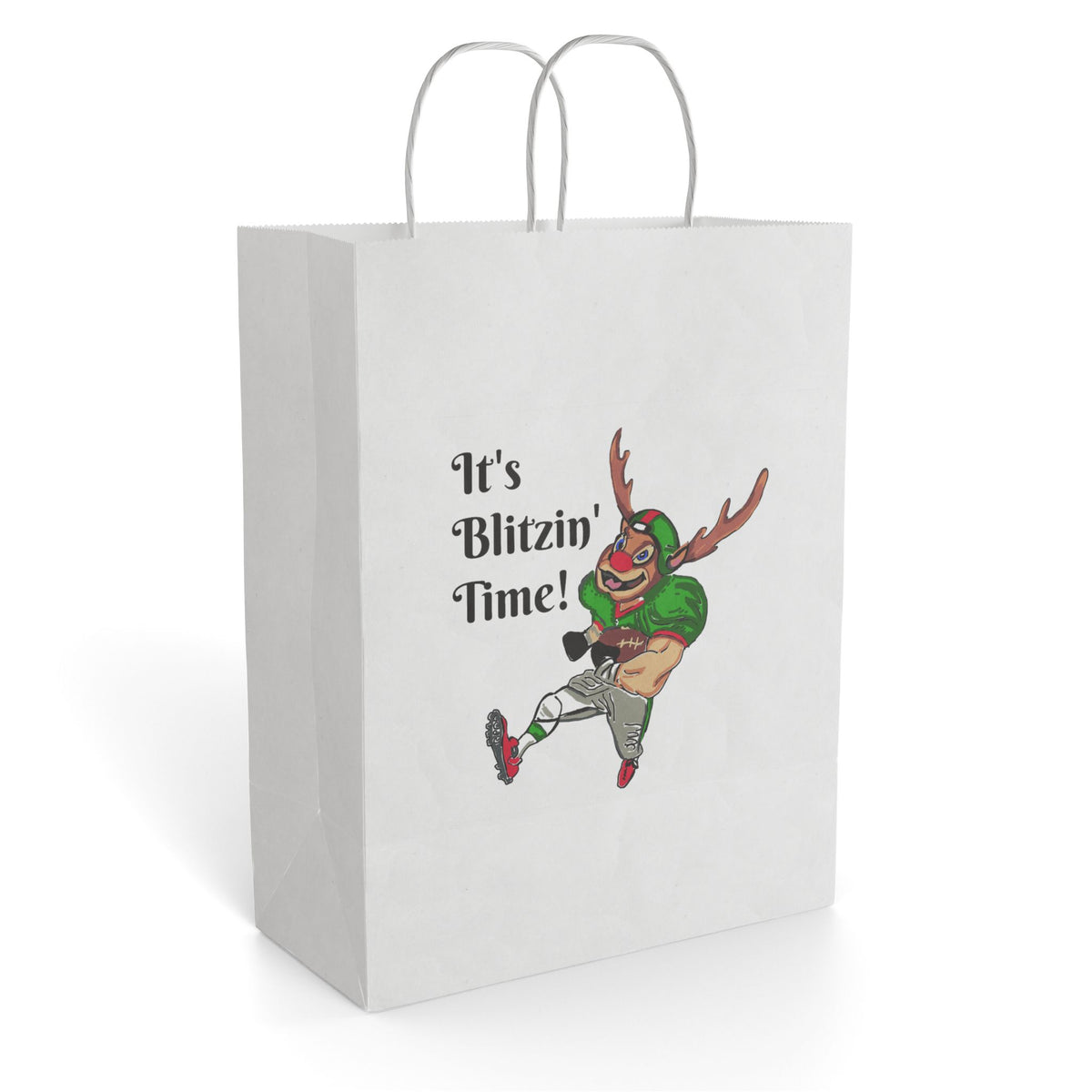 Paper Gift Bag — "It's Blitzin' Time!" Football Reindeer Holiday Gift Bag designed exclusively by GIGI