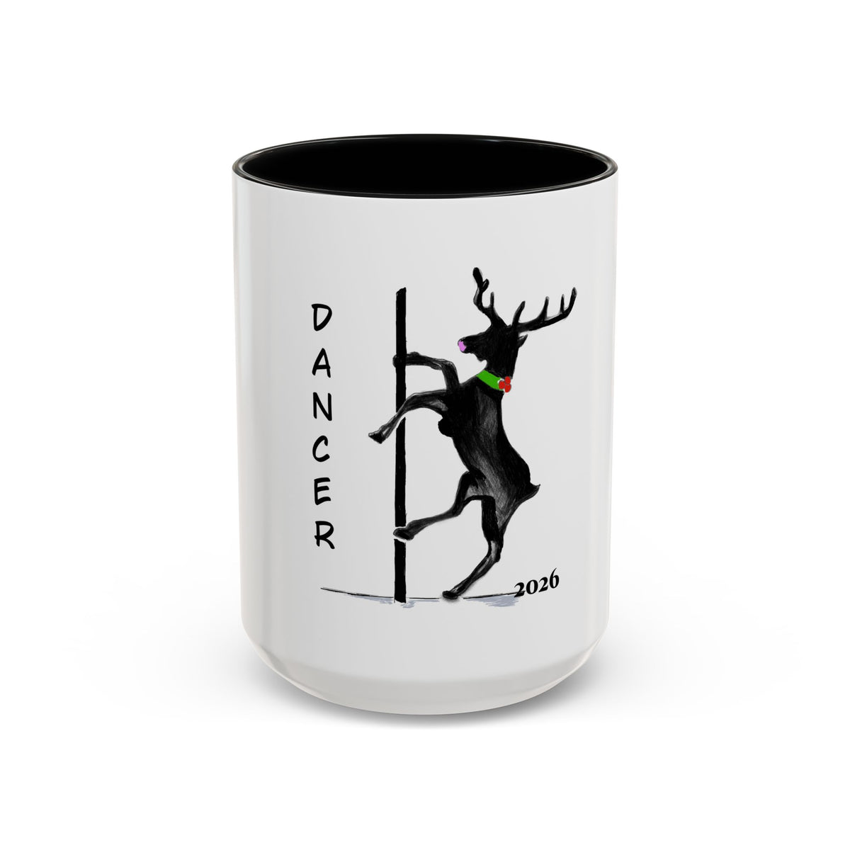 Reindeer Pole "Dancer" Coffee Mug, Designed by GIGI — Holiday Funny Dancer Accent Mug (11/15oz)