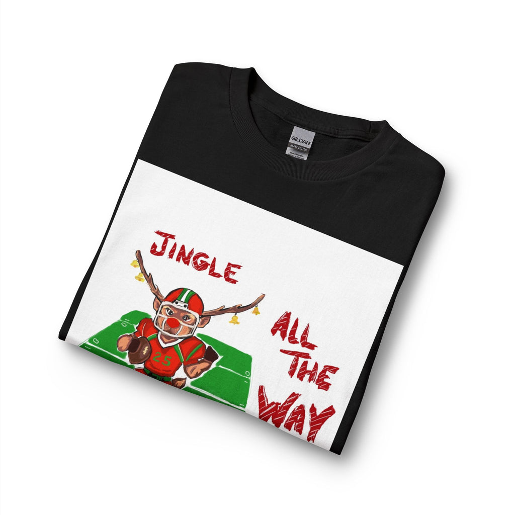 Jingle All The Way Football Long Sleeve T-Shirt — Holiday Gridiron Elf Tee, designed by GIGI