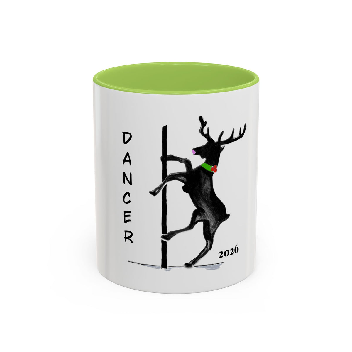 Reindeer Pole "Dancer" Coffee Mug, Designed by GIGI — Holiday Funny Dancer Accent Mug (11/15oz)