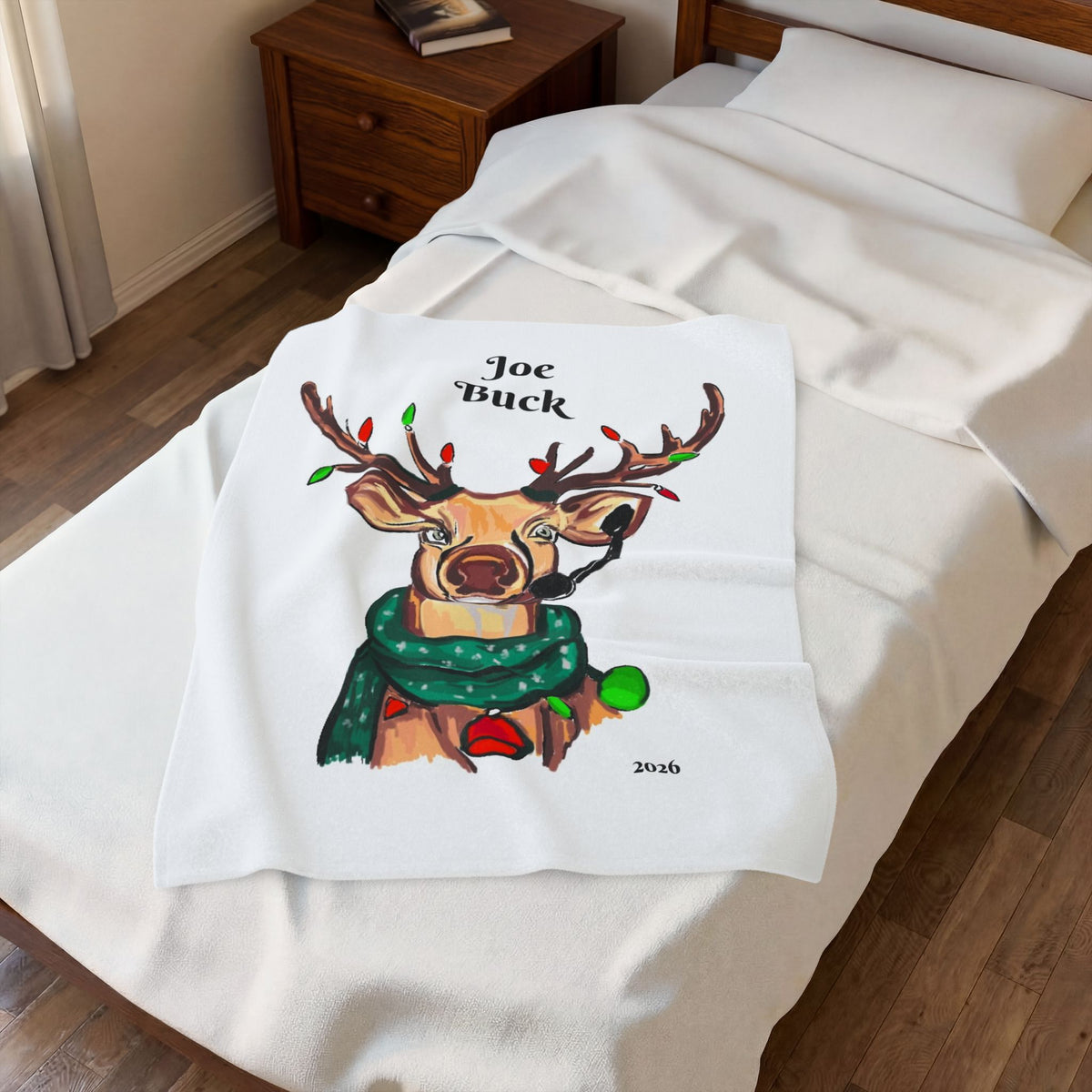 Personalized Reindeer Plush Blanket — "Joe Buck" Holiday Throw, exclusively by GIGI