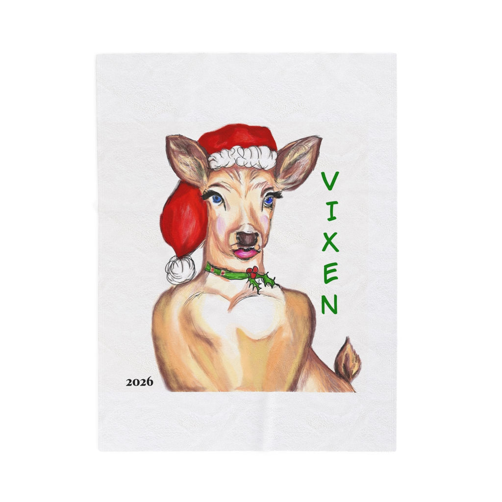 "Vixen" Christmas Reindeer Velveteen Plush Blanket - Designed by GIGI