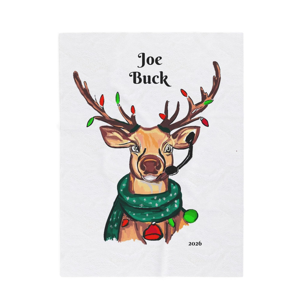 Personalized Reindeer Plush Blanket — "Joe Buck" Holiday Throw, exclusively by GIGI
