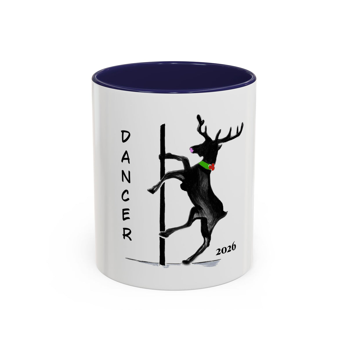 Reindeer Pole "Dancer" Coffee Mug, Designed by GIGI — Holiday Funny Dancer Accent Mug (11/15oz)