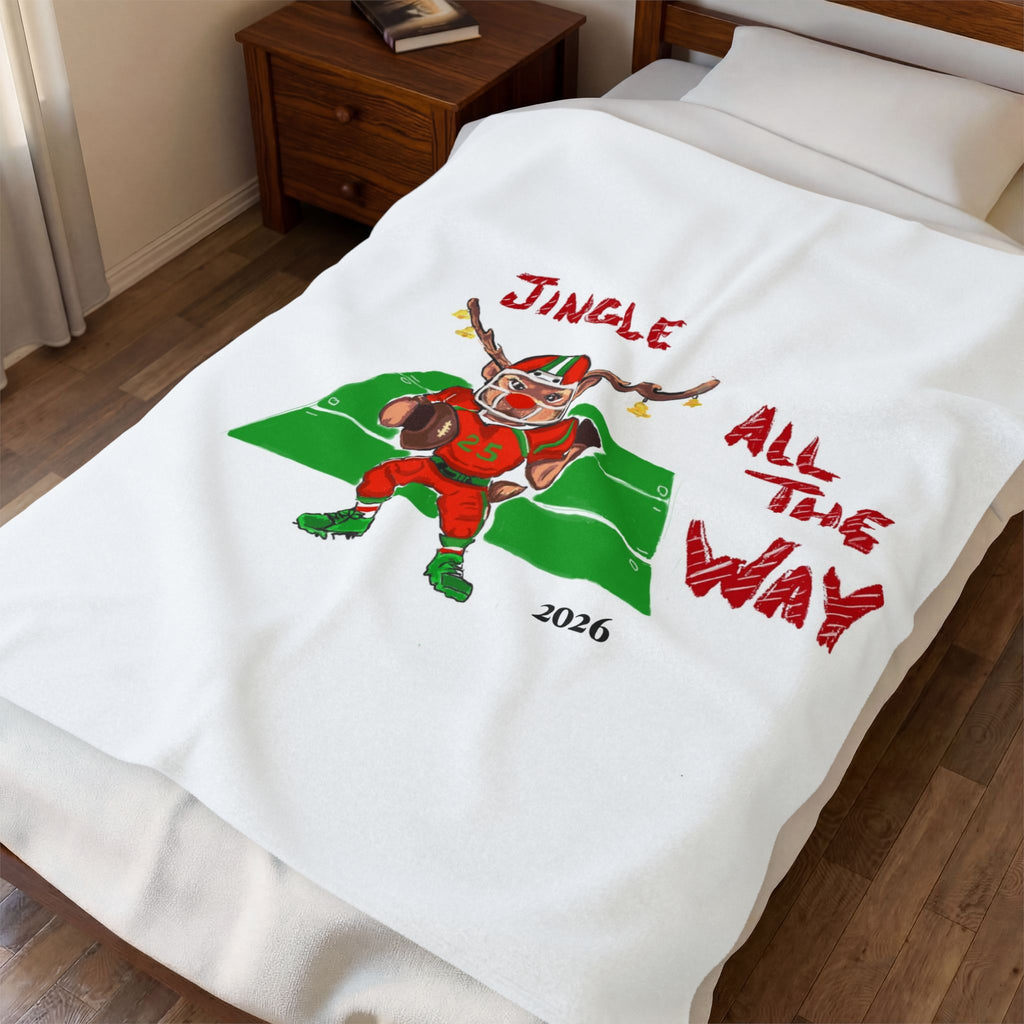 Velveteen Plush Blanket — "Jingle All The Way" Football Christmas Throw (2026), exclusively by GIGI