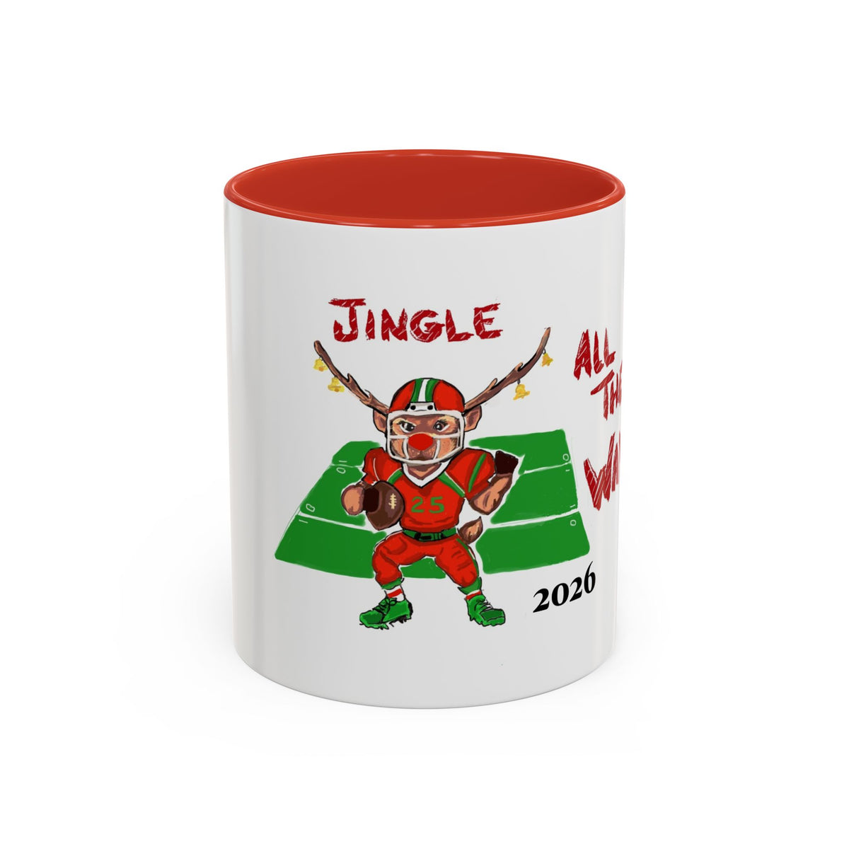 Christmas Football Mug - "Jingle All The Way" Holiday Coffee Cup, designed by GIGI