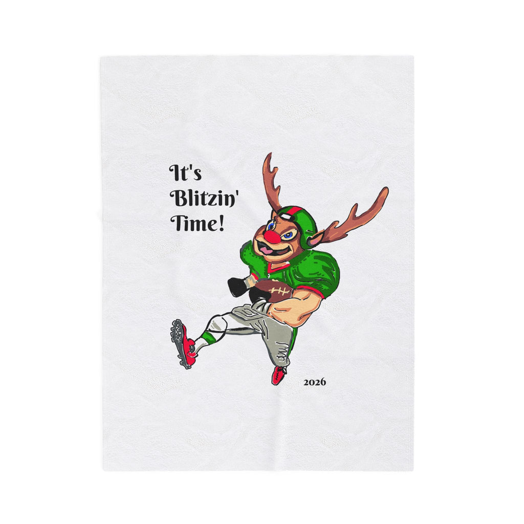 Plush Blanket — "It's Blitzin' Time!" Football Reindeer Holiday Throw, exclusively by GIGI