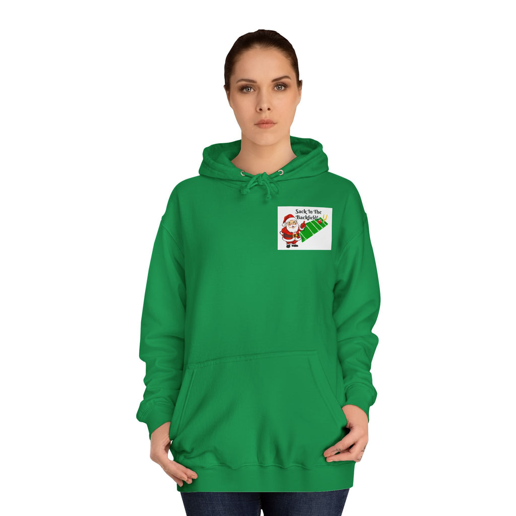 Christmas Football Hoodie — “Sack in the Backfield” Santa Holiday Pullover, designed by GIGI