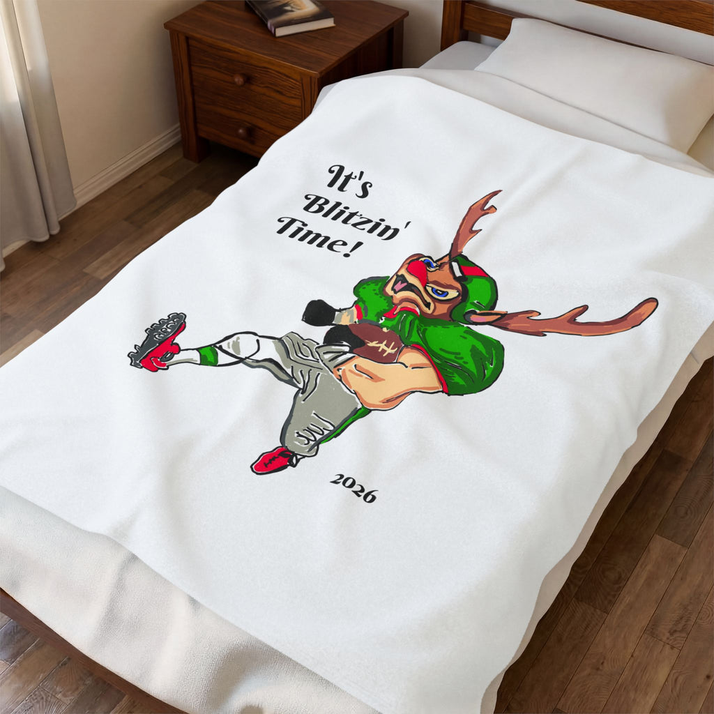 Plush Blanket — "It's Blitzin' Time!" Football Reindeer Holiday Throw, exclusively by GIGI