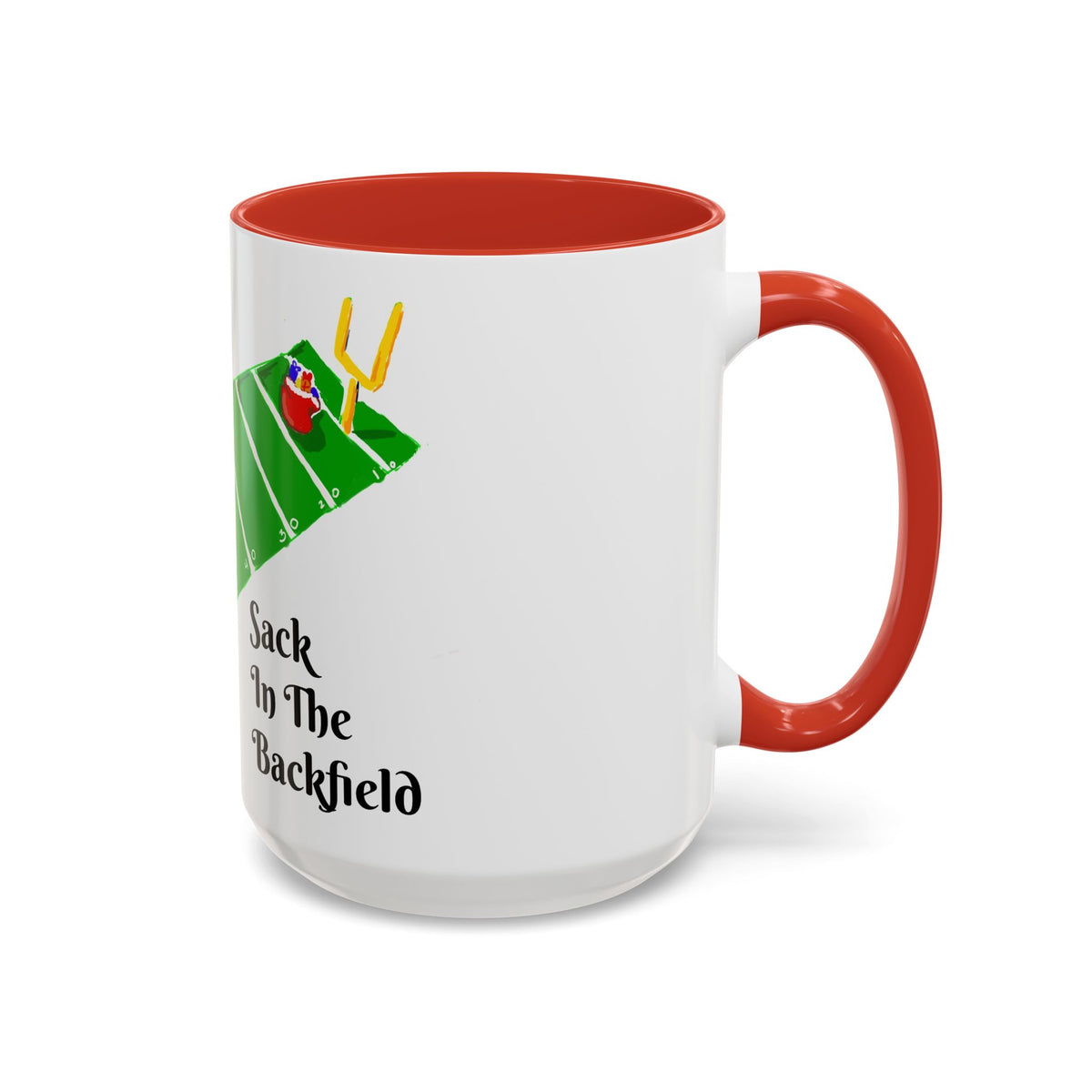 Christmas Football Coffee Mug — “Sack In The Backfield” Santa Accent Mug, designed by GIGI
