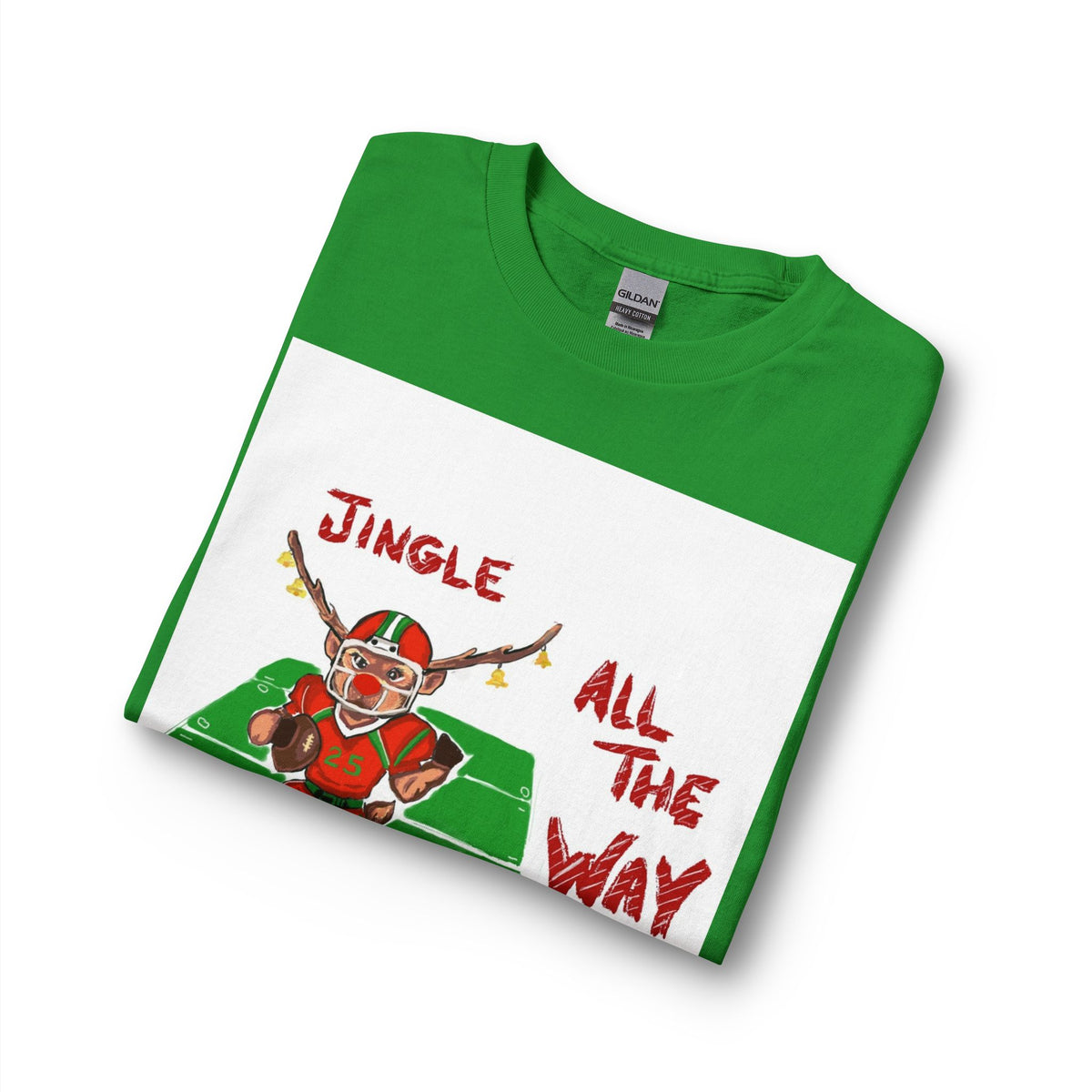 Jingle All The Way Football Long Sleeve T-Shirt — Holiday Gridiron Elf Tee, designed by GIGI