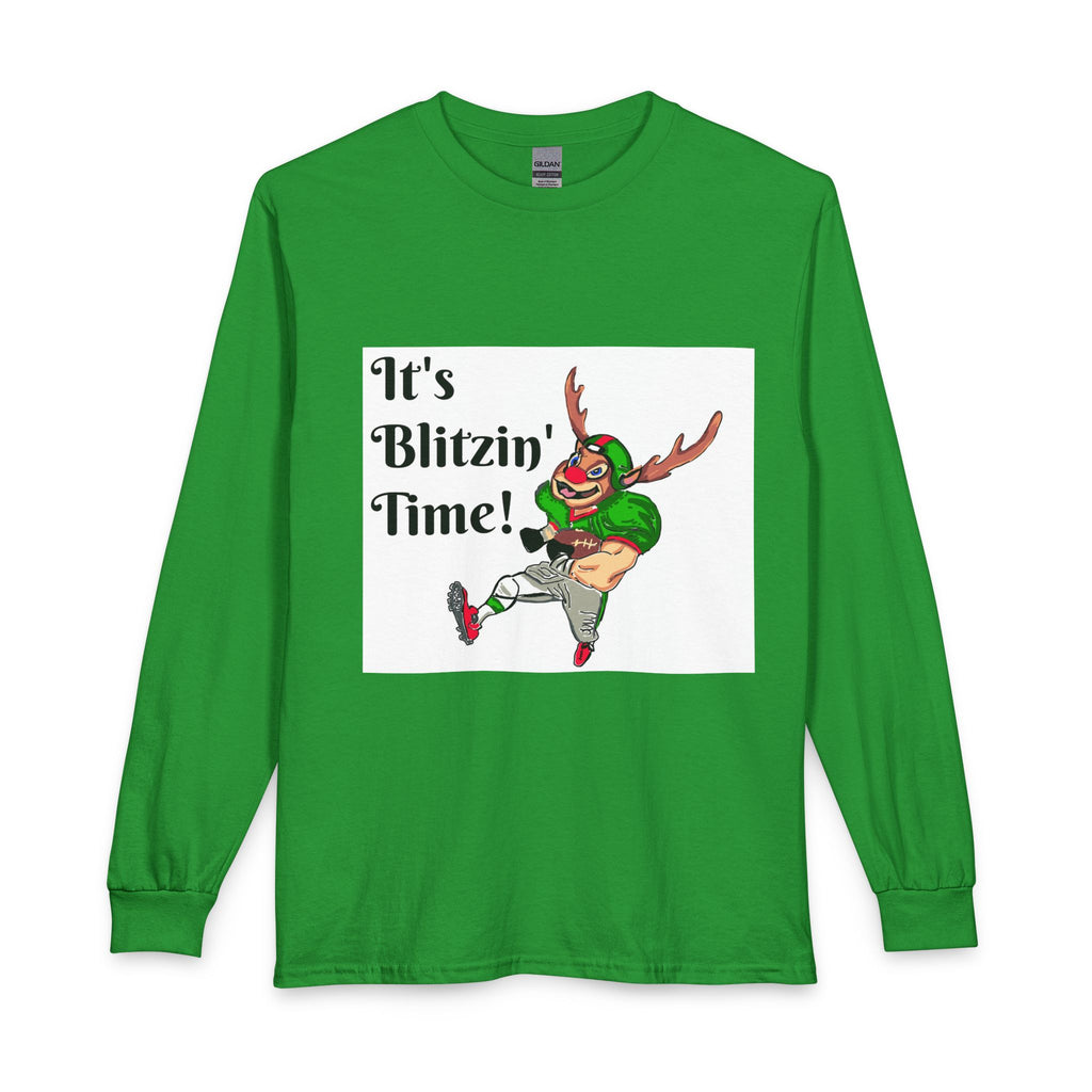 It's Blitzin' Time! Football Reindeer Long Sleeve Tee, designed by GIGI