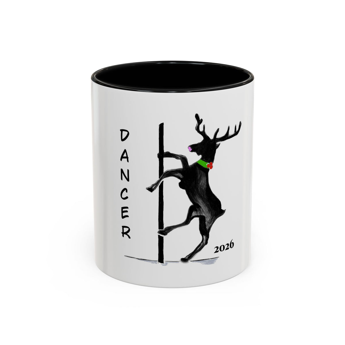 Reindeer Pole "Dancer" Coffee Mug, Designed by GIGI — Holiday Funny Dancer Accent Mug (11/15oz)