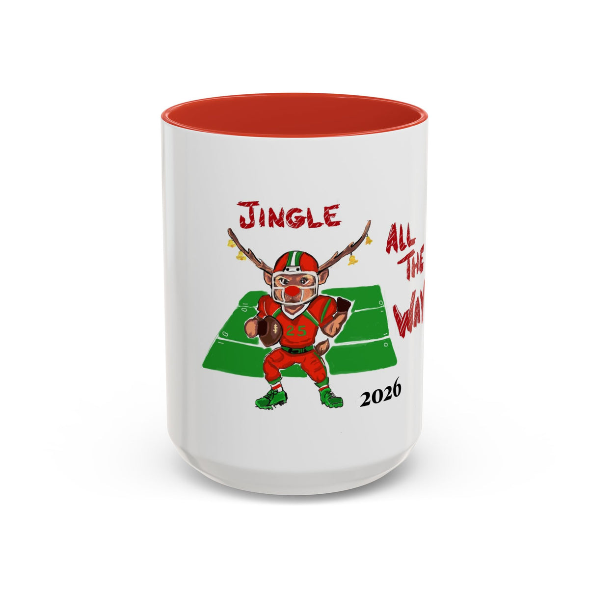 Christmas Football Mug - "Jingle All The Way" Holiday Coffee Cup, designed by GIGI