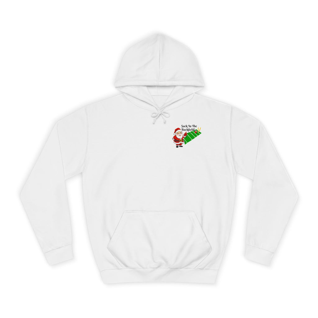 Christmas Football Hoodie — “Sack in the Backfield” Santa Holiday Pullover, designed by GIGI