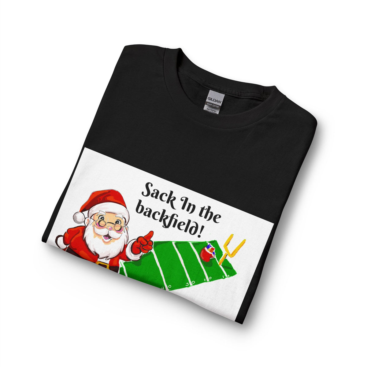 Christmas Football Long Sleeve Shirt - "Sack 'In the backfield!" Santa Graphic, designed by GIGI
