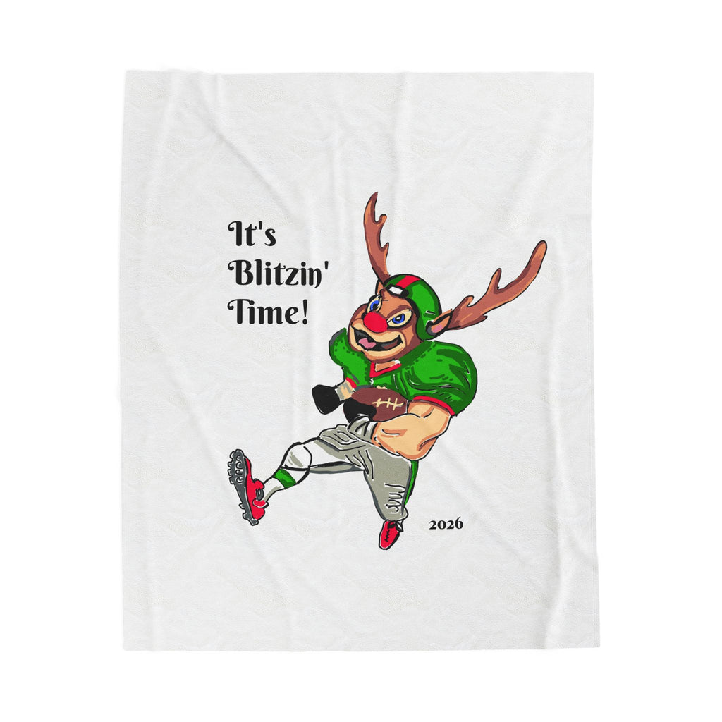 Plush Blanket — "It's Blitzin' Time!" Football Reindeer Holiday Throw, exclusively by GIGI