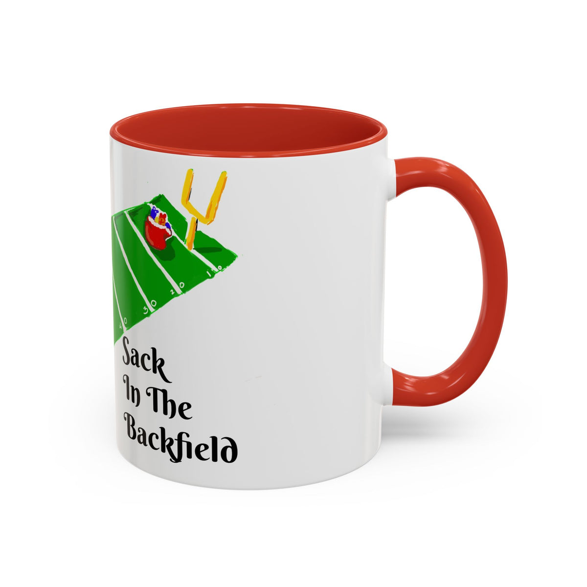 Christmas Football Coffee Mug — “Sack In The Backfield” Santa Accent Mug, designed by GIGI