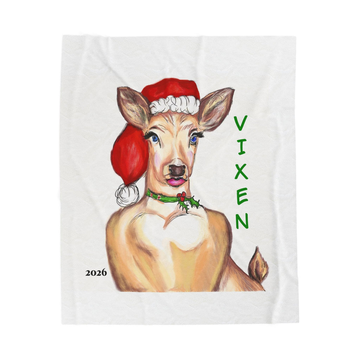"Vixen" Christmas Reindeer Velveteen Plush Blanket - Designed by GIGI