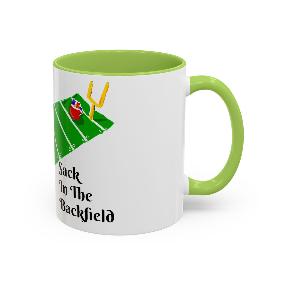 Christmas Football Coffee Mug — “Sack In The Backfield” Santa Accent Mug, designed by GIGI