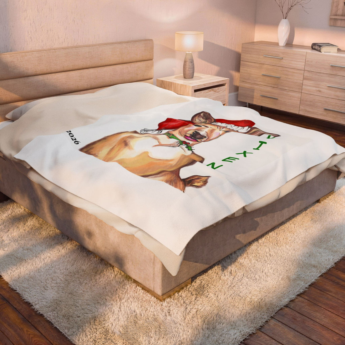 "Vixen" Christmas Reindeer Velveteen Plush Blanket - Designed by GIGI
