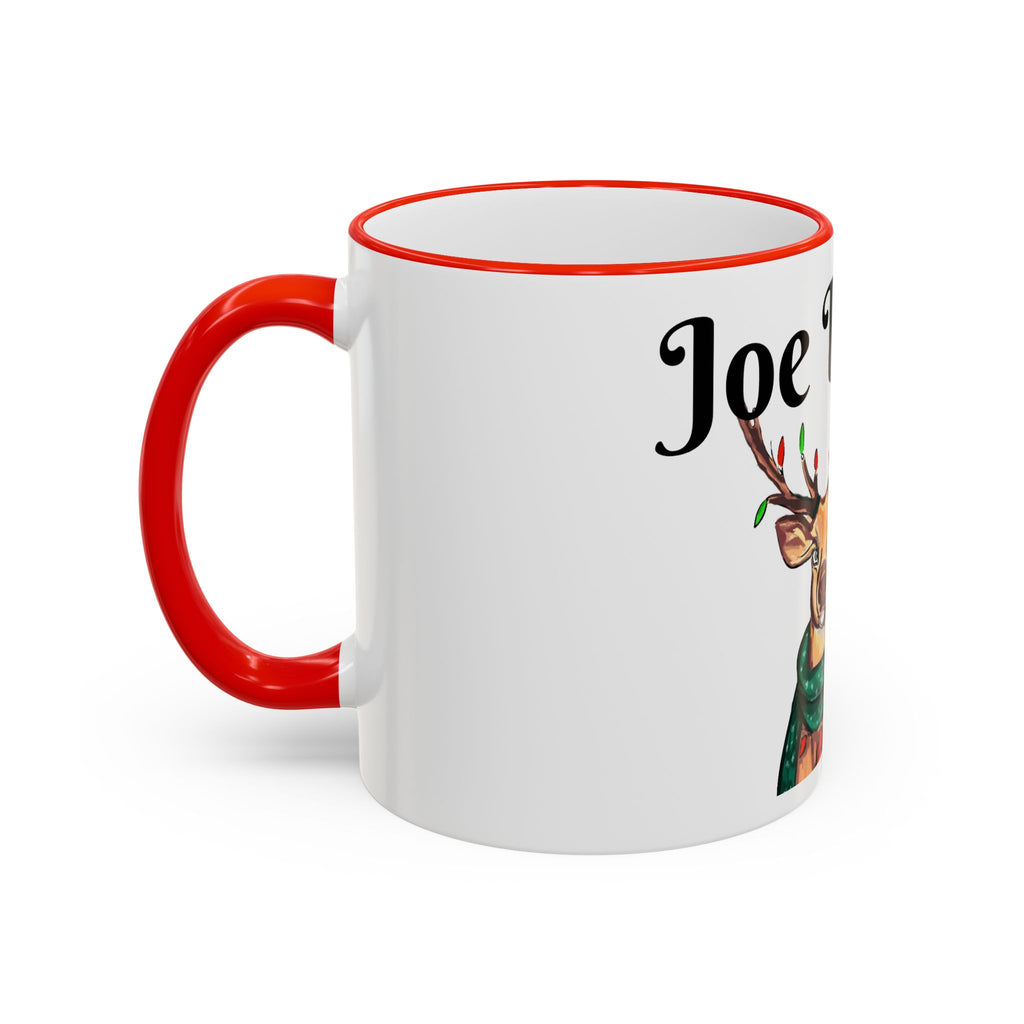 "Joe" Buck Reindeer Christmas Mug, designed by GIGI — Accent Rim & Handle Holiday Coffee Cup (11oz, 15oz),