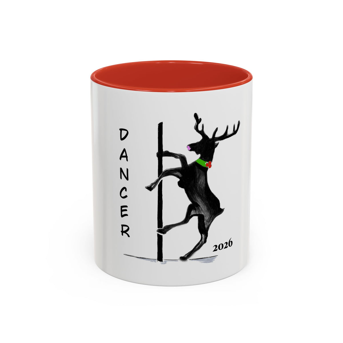 Reindeer Pole "Dancer" Coffee Mug, Designed by GIGI — Holiday Funny Dancer Accent Mug (11/15oz)