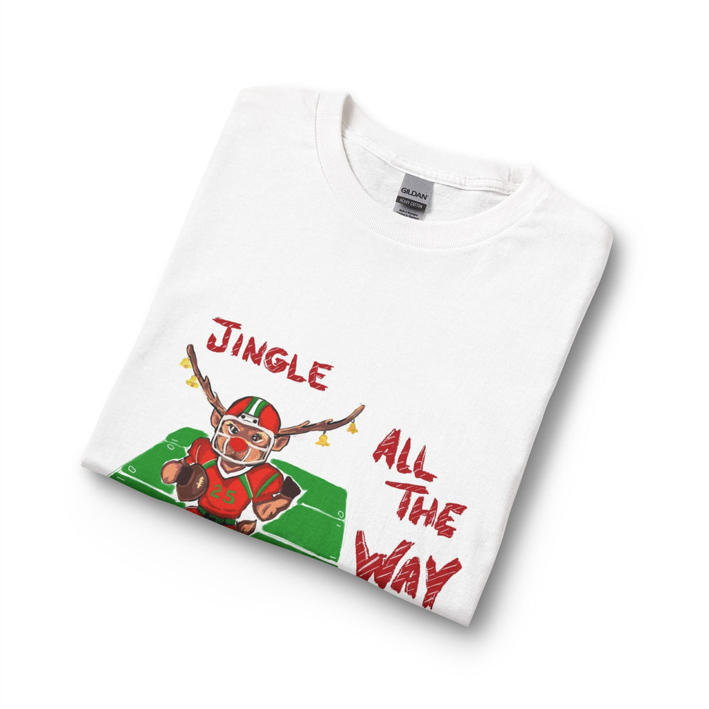 Jingle All The Way Football Long Sleeve T-Shirt — Holiday Gridiron Elf Tee, designed by GIGI
