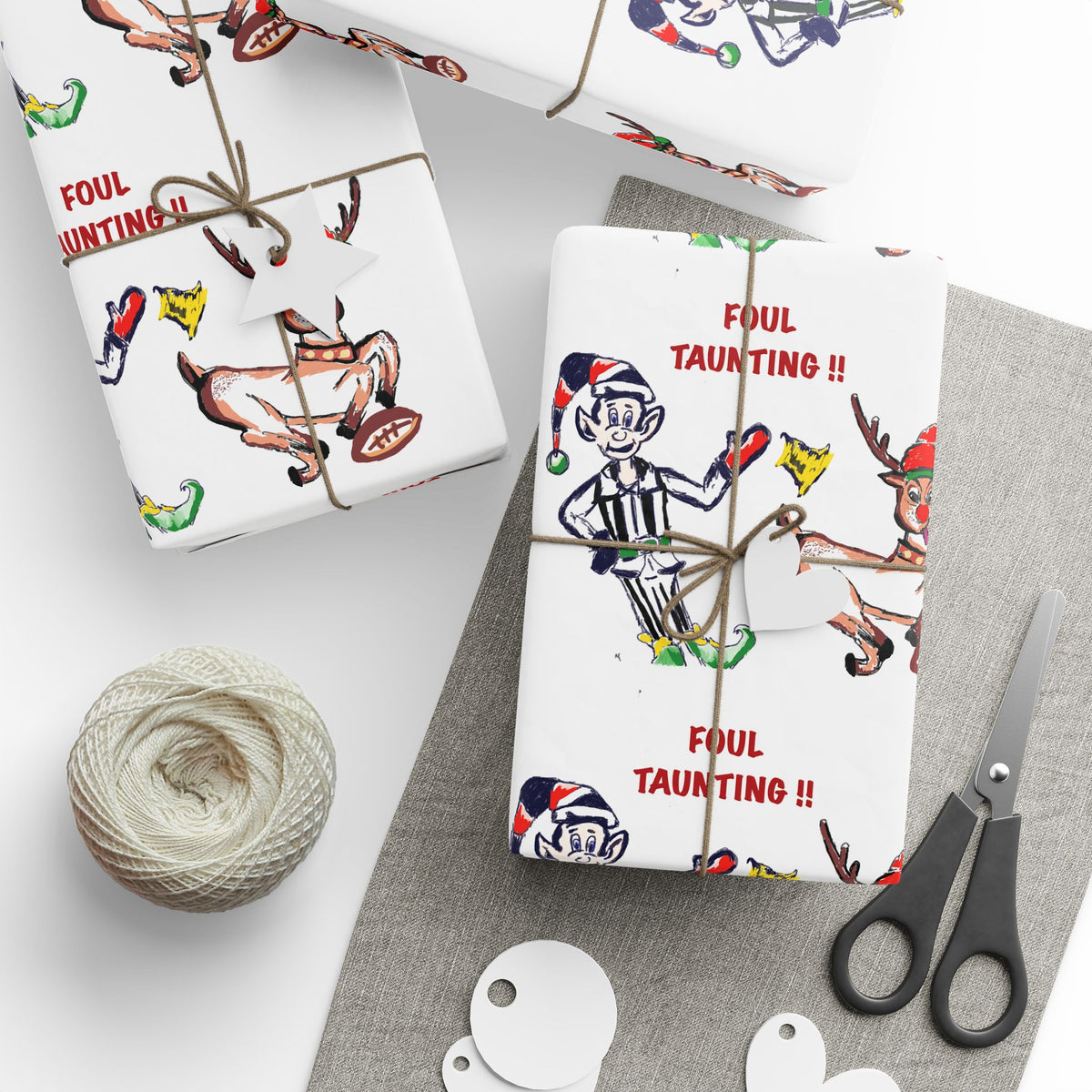 Wrapping Paper Roll — Funny Football Reindeer Games Pattern (Includes “Foul Taunting!!?” Text) by GIGI
